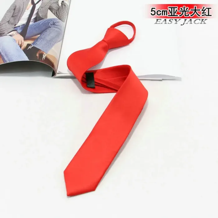 5cm Pre-tied Neck Tie Mens Skinny Zipper Ties Red Black Blue Solid Color Slim Narrow Bridegroom Party Dress Necktie Student Girl - Image 10