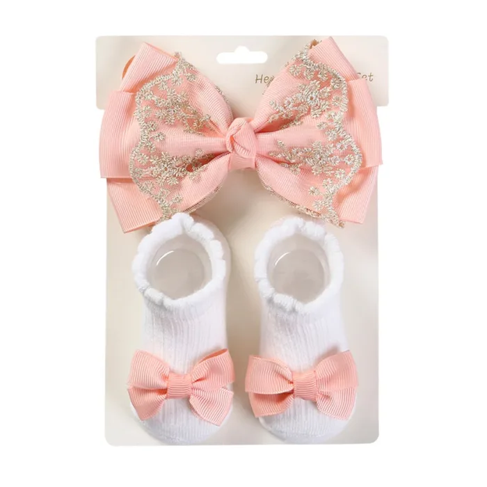 3Pcs/Set Leg Ruffled Cotton Socks Baby Girls  Kids Clothing with Lacework Toddlers Cotton Hair Ribbon Bows Sock Elastic Hairband - Image 8