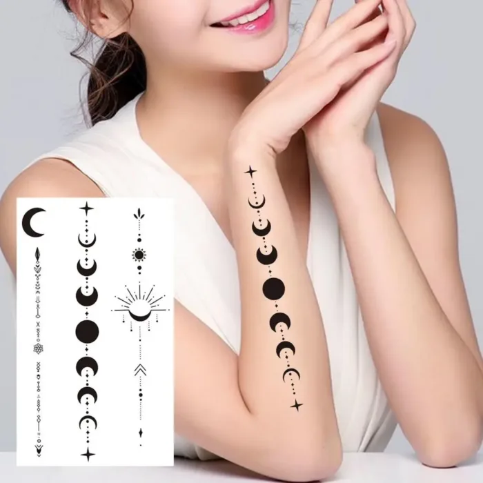 Adhesive Tattoo Waterproof Moon Pattern Temporary Tattoo with Plant-based Adhesive Long-lasting Body Art Fake Tattoos for Easy - Image 5