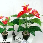 18 Heads Artificial Anthurium Red Green Plastic Plants Home Garden Living Room Bedroom Decoration Fake Plants Home Decor - Image 2