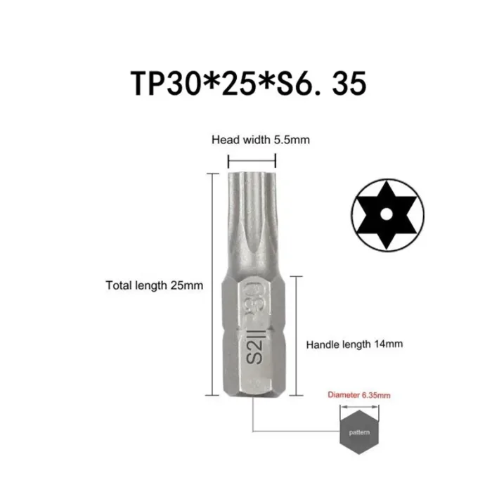 1 Inch TP10 15 20 25 30 35 Security Torx Screwdriver Bit Set 1/4 Inch 6.35mm Hex Shank Electric Screwdriver Bits For Power Tools - Image 5