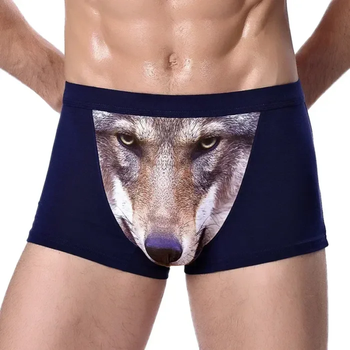 Boxer Men Underpants Modal Men's Wolf Panties Cartoon Animal Funny Boxers U Pouch Bulge Underwear Men  Lingerie Gift - Image 4