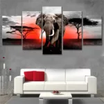 5 Piece Walking Elephant Sunset Africa Grassland Scenery Canavs Painting Prints Poster Living Room Wall Art Cuadros No Frame - Image 9
