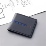 Men's Short Horizontal Square Canvas 2 Fold Solid Color Buckle Wallet Denim New Unmarked Sewing Thread Ultra Thin Card Holder - Image 7