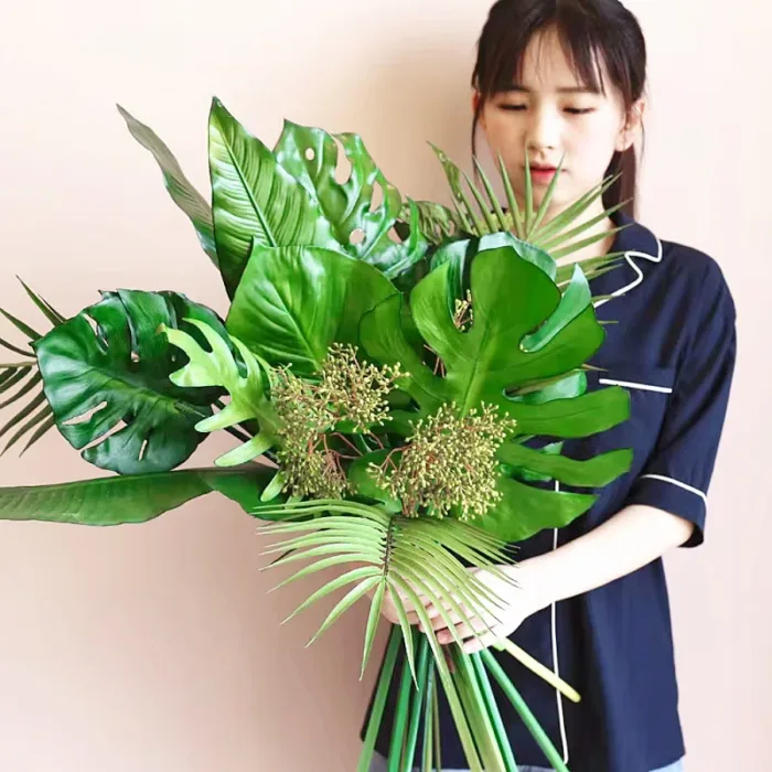 Artificial Single Palm Leaf Fake Tropical Plants Simulation Monstera Branch Flower Arrangement Accessori Hotel Home House Decor - Image 2