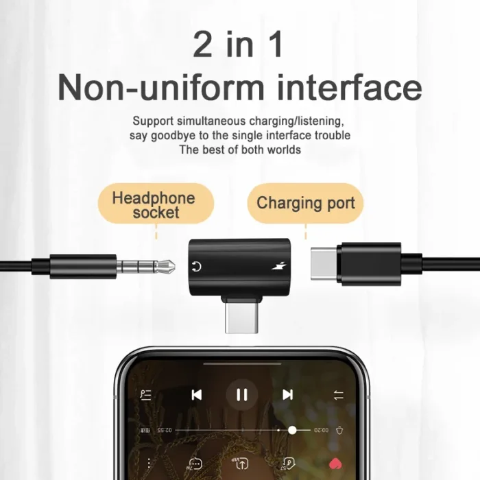 USB Type C to 3.5mm Headphone and Charger Adapter 30W Fast Charging Splitter With Aux Audio Jack For Samsung Galaxy S24 23 Ultra - Image 2