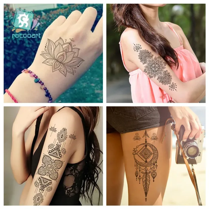 Size:210x150mm Waterproof Haina Tattoo Sticker Mandala Sexy Feather Temporary Tattoo Sticker - Image 2