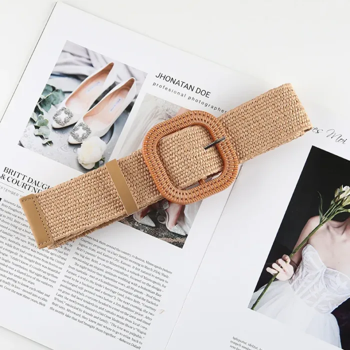 Vintage Bohemian Square Buckle Elastic Braided Belts Women Summer Wild Linen Weave Fake Straw Waist Belt Dress Shirt Decoration - Image 15