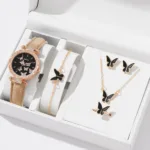6/1pcs Set Women Watch Ring Necklace Earrings Bracelet Set Watches Butterfly Leather Strap Ladies Quartz WristWatch (No Box) - Image 14