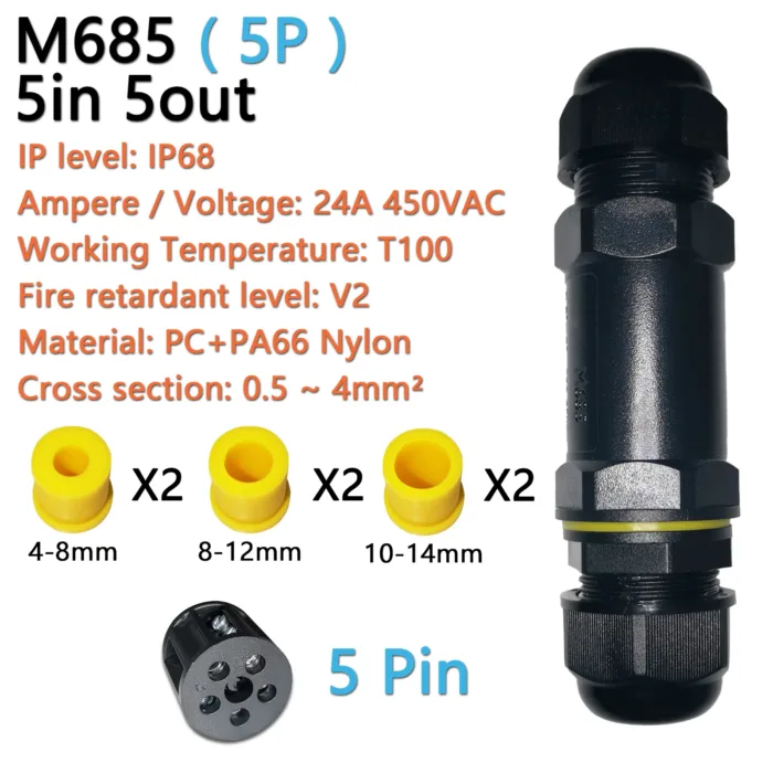 IP68 waterproof cable connector M682 2 in 2 out 2Pin 3Pin 4Pin 5Pin Electrical Terminal Adapter Wire Connector LED Light - Image 11