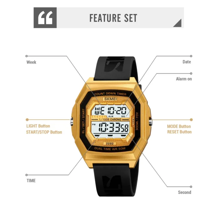 SKMEI Fashion Digital Sport Electronic Watches For Men Women 5Bar Waterproof Stopwatch Countdown Wristwatches Clock Reloj Hombre - Image 5