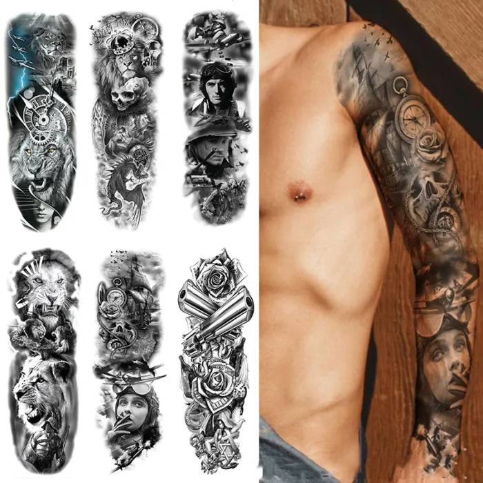 Body Art Full Fake Tatoo Tiger Wolf Flowers Rose Large Arm Tattoo Sticker Full Sleeve Waterproof Semi Permanent Tattoo Women Man - Image 3