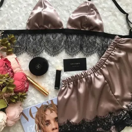 Leechee New Pajamas For Women Sexy Satin Pajamas Set Comfortable Home Clothes Sleeveless Cute Bra And Shorts V Neck Sleepwear