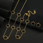 Stainless Steel Colorfast Simple Plant Five-leaf Flower Bracelet Necklace Earrings Three-piece Jewelry Ladies Four-leaf Clover - Image 40