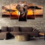 5 Piece Walking Elephant Sunset Africa Grassland Scenery Canavs Painting Prints Poster Living Room Wall Art Cuadros No Frame - Image 2