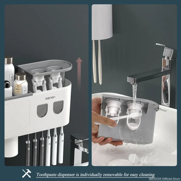 MENGNI-Magnetic Adsorption Inverted Toothbrush Holder Wall -Automatic Toothpaste Squeezer Storage Rack Bathroom Accessories - Image 5