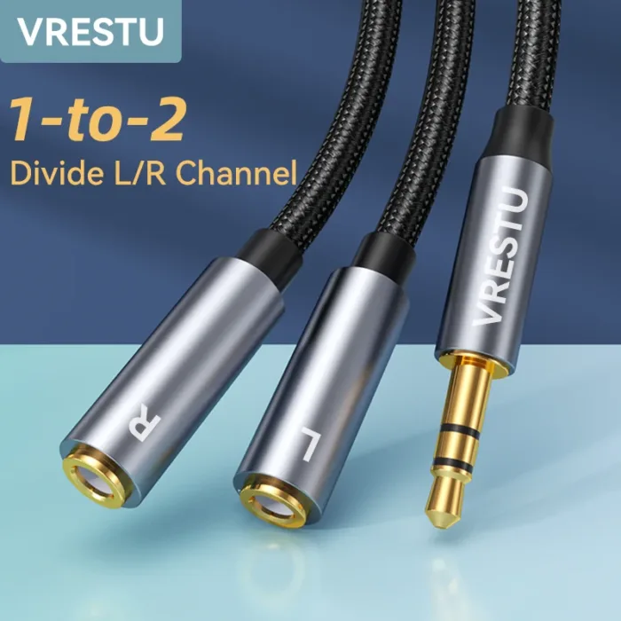 1 in 2 Out 3.5mm to 2Female Left Right Channel Cable Stereo AUX Convertor for Sound Card Speaker Combine L/R Splitter Audio Line - Image 1