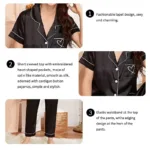 Women's Pajama Pocket Heart Embroidered Pajama Set Satin Comfortable Short Sleeve Button Pajama Lounge Pant For Women Sleepwear - Image 5