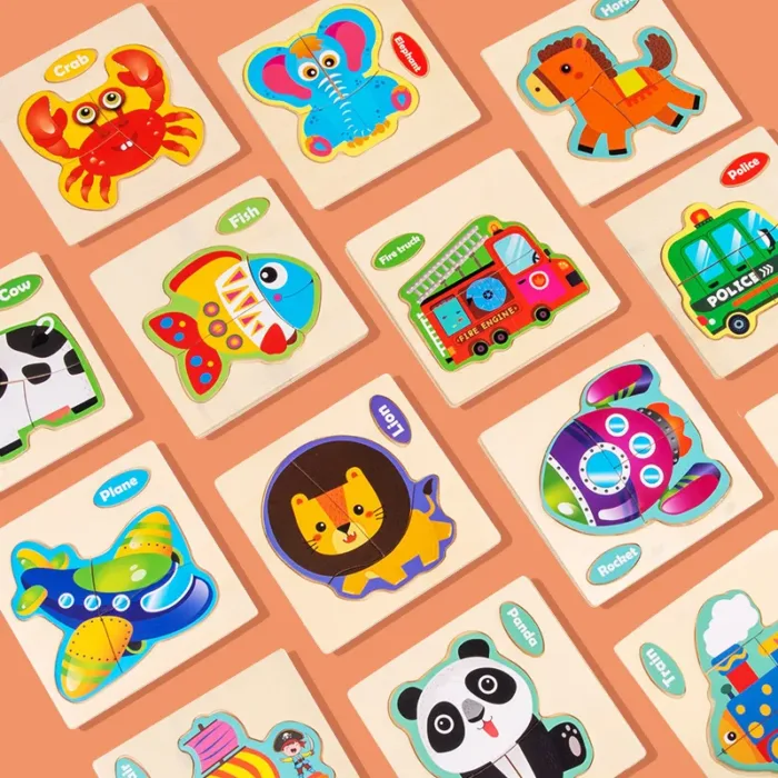 Montessori Wooden 3D Jigsaw Puzzle Cartoon Animals Children Learning Cognition Intelligence Puzzle Game Educational Toy for Kids - Image 3
