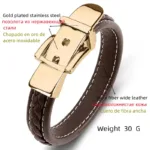 European and American Style Belt Buckle Stainless Steel Trendy Punk Style Men's Bracelet Multicolor Wide Leather Rope Bracelet - Image 5