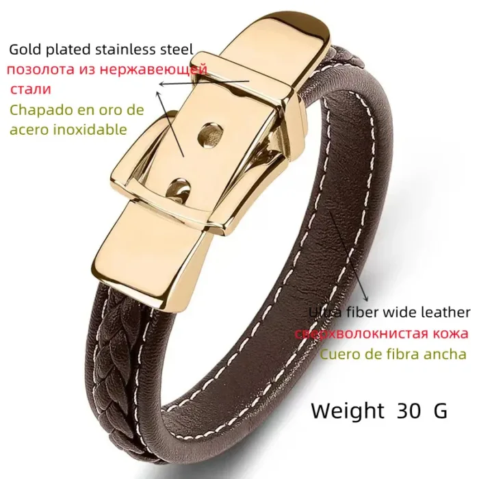 European and American Style Belt Buckle Stainless Steel Trendy Punk Style Men's Bracelet Multicolor Wide Leather Rope Bracelet - Image 5