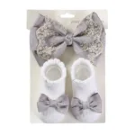 3Pcs/Set Leg Ruffled Cotton Socks Baby Girls  Kids Clothing with Lacework Toddlers Cotton Hair Ribbon Bows Sock Elastic Hairband - Image 7
