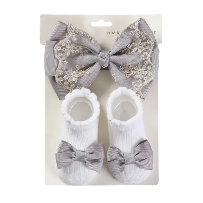 3Pcs/Set Leg Ruffled Cotton Socks Baby Girls  Kids Clothing with Lacework Toddlers Cotton Hair Ribbon Bows Sock Elastic Hairband - Image 7