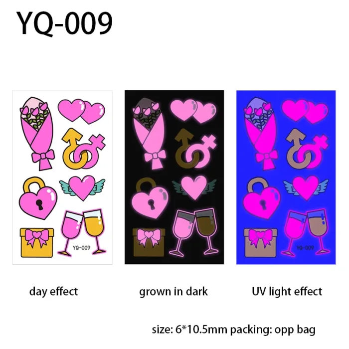 Luminous Temporary Tattoos Stickers Fluorescent Neon In Dark Illuminate Tattoo Elephant/Love Heart Shoulder Tattoo Party Sticker - Image 24