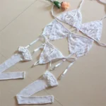 Lace Women Lingerie Set 4 Pcs Sling Open Bra Sexy Wiht Garter Panties Push Up Bra Set Erotic Transparent Underwear Net Stockings - Image 10