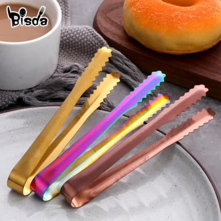 2/10Pcs Ice Clips Meat Tongs Stainless Steel Dessert Clip Gold Tableware Bread Salad Tong Food Server BBQ Grill Party Accessory
