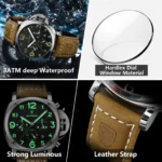 POEDAGAR Luxury Military Watch For Men Waterproof Luminous Leather Man Watch Quartz High Quality Men's Sports Watches Male Reloj - Image 4