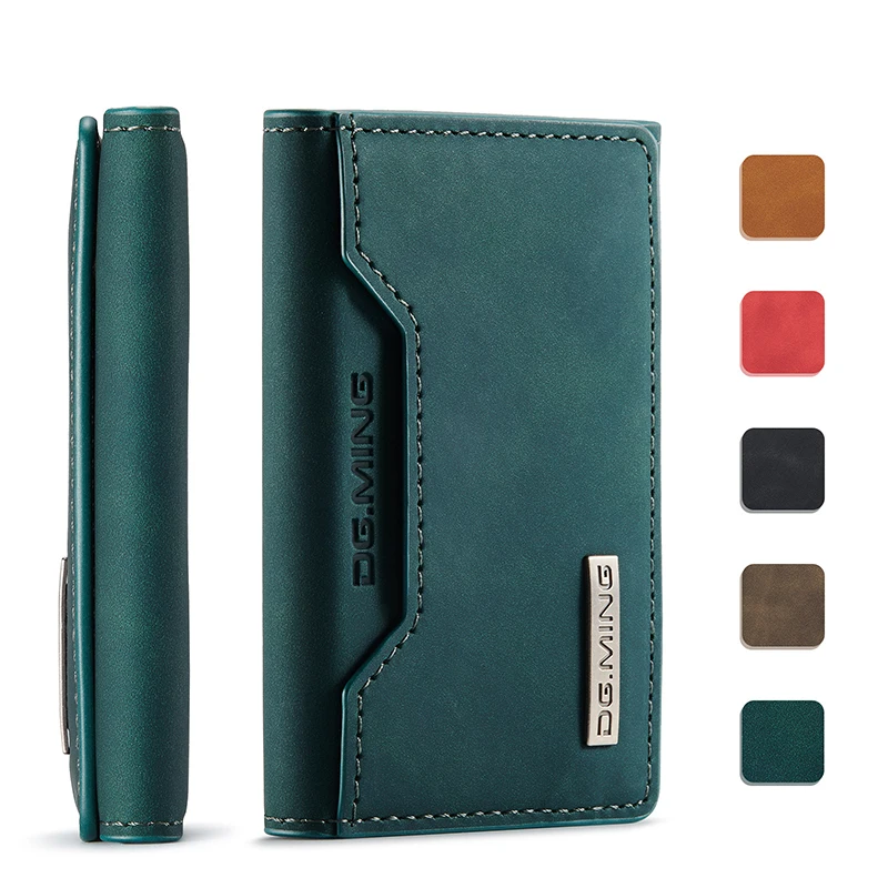 S1431938e1ad14e07b225f2deee32d48ch.webp Green Three Fold Card Holder Case Retro PU Leather Credit Cards Holders Bag Business Multiple Slots Magnetic Suction Small Pack - Image 1