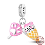 Dessert Afternoon Tea Series 925 Silver Coffee Cake Pizza Fries Sweet Charms Beads 3mm DIY Fine Jewelry Making - Image 67