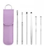 Stainless Steel Ear Digging Spoon Leather Cover 6pc Cleaner Scoop Double-Headed Spiral Cleaning Health Care Ear Picking Tool Set - Image 6