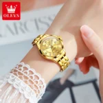 OLEVS Women‘s Watches Luxury Fashion Gold Small Wristwatch for Ladies Original Waterproof Rhombus Stainless Steel Strap Date - Image 2