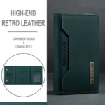 Green Three Fold Card Holder Case Retro PU Leather Credit Cards Holders Bag Business Multiple Slots Magnetic Suction Small Pack - Image 3