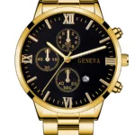 4pcs gold alloy Roman with calendar men's quartz watch and cross necklace bracelet ring set selected gift - Image 6
