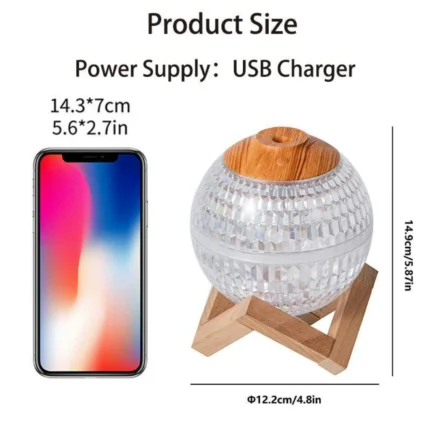 Creative Mini USB Powered Desktop Air Humidifier with Quiet Operation and RGB Dazzling Color Light - Crystal Ball Night Light De