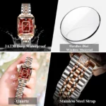 POEDAGAR Luxury Watch For Woman Elegant Waterproof Calendar Ladies Watch Rectangle Stainless Steel Quartz Women's Watches Female - Image 4
