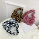 Y2k Korean Plush Retro Leopard Print Bags for Women Underarm Bags Leopard Zebra Pattern Fluffy Tote Bags Small Purses Handbags - Image 2
