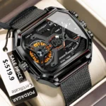 POEDAGAR Top Fashion Men Clock Rectangle Waterproof Date Week LED Man Watch Electronic Mesh Stainless Steel Quartz Men's Watches - Image 9