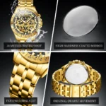 OLEVS Lxuxry Brand Gold Men's Watches Full Skeleton Stainless steel Chronograph Wristwatch Waterproof Luminous Quartz Watch Men - Image 6