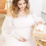 2024 Boho Maternity Dress Gauze Shoulderless Long Train Bohemian Maternity Photo Shoot Dress