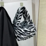 Y2k Korean Plush Retro Leopard Print Bags for Women Underarm Bags Leopard Zebra Pattern Fluffy Tote Bags Small Purses Handbags - Image 9