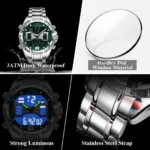 POEDAGAR LED Luxury Men Watch Sports Dual Time Display Digital Luminous Week Date Man Wristwatch Electronic Quartz Men's Watches - Image 4
