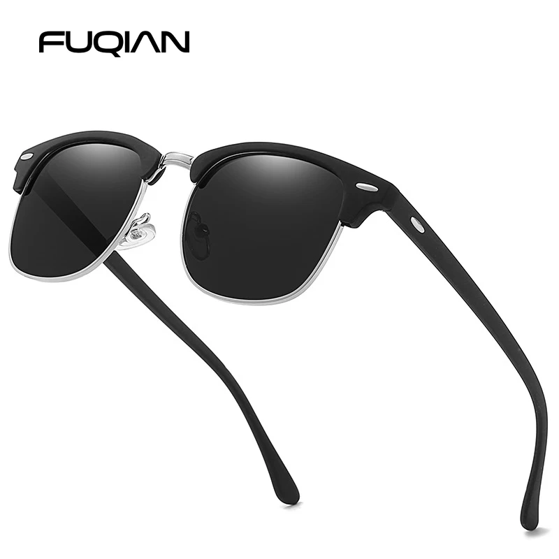 S3764b6007d6840adbe1affb818c6217bH.webp Classic Half Frame Polarized Sunglasses Men Women Retro Rivet Small Sun Glasses Male Popular Black Anti Glare Travelling Shades - Image 1