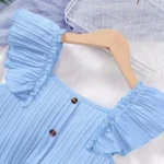 Kid Girls Summer Princess Clothing Set Flutter Sleeve Plain Color Tops+Short Skirt Sweet Style Party Wear For Child 8-12 Years - Image 3