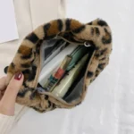 Y2k Korean Plush Retro Leopard Print Bags for Women Underarm Bags Leopard Zebra Pattern Fluffy Tote Bags Small Purses Handbags - Image 4