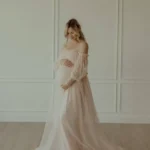 2024 Boho Maternity Dress Gauze Shoulderless Long Train Bohemian Maternity Photo Shoot Dress - Image 4