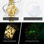 OLEVS Women‘s Watches Luxury Fashion Gold Small Wristwatch for Ladies Original Waterproof Rhombus Stainless Steel Strap Date - Image 5